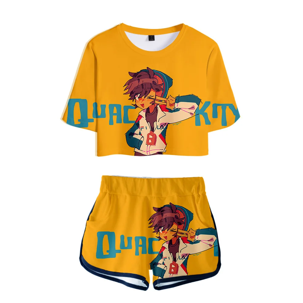 New Quackity 2 pieces Set Sexy Tshirt Summer Kawaii Girl Fashion Casual Sets Preppy Style 2021 arrival Women Streetwear