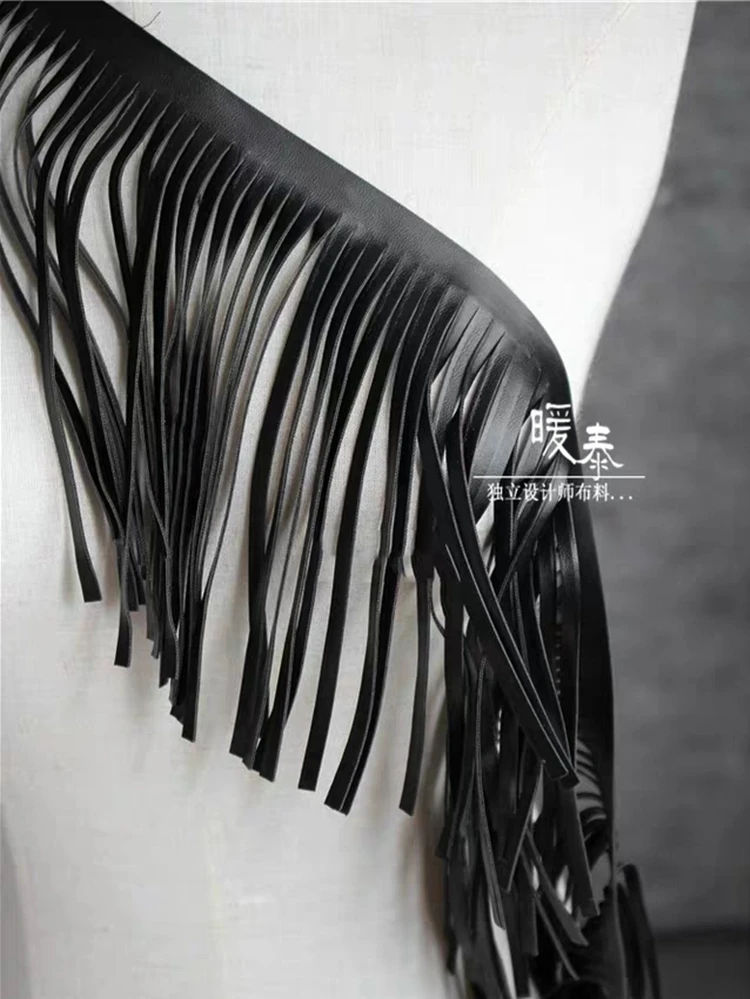 Black Tassel Lace Trim PU Leather Fringe DIY Decor Bags Neckline Cuff Craft Skirts Dress Designer Accessories Fabric