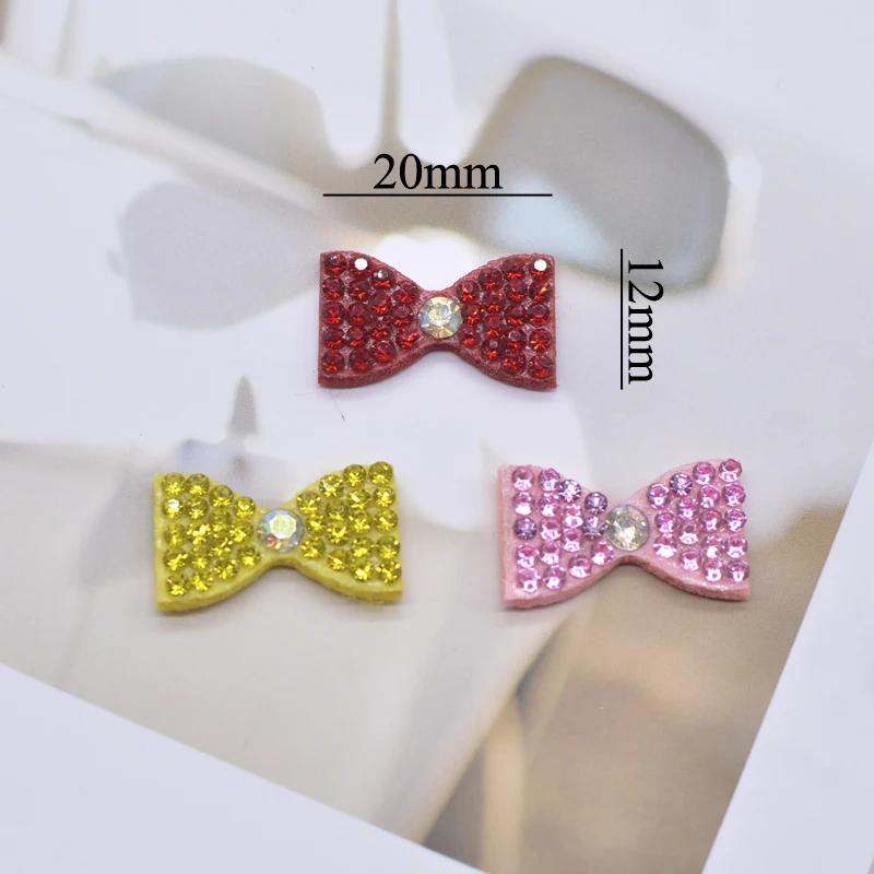 30Pcs/lots Colorful Mini Bowknot Tie DIY Patch Material for Stick on Clothing Appliques Hair Clips Pearl Rhinestone Accessory