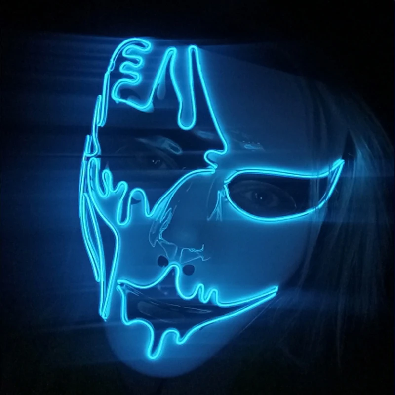 Masque de Carnaval Effrayant à Lumière LED Néon, Décoration d\'Halloween