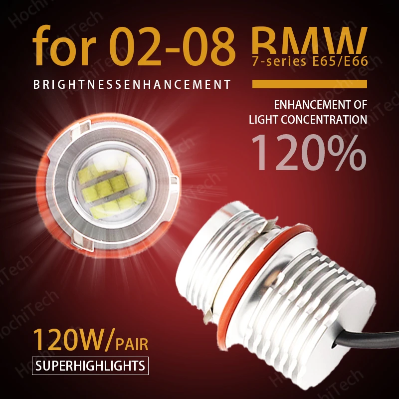 

120W 6000K White High Quality Angle Eyes LED Marker HALO Ring Light Bulb for 02-08 BMW 7-series E65 E66 Super Bright