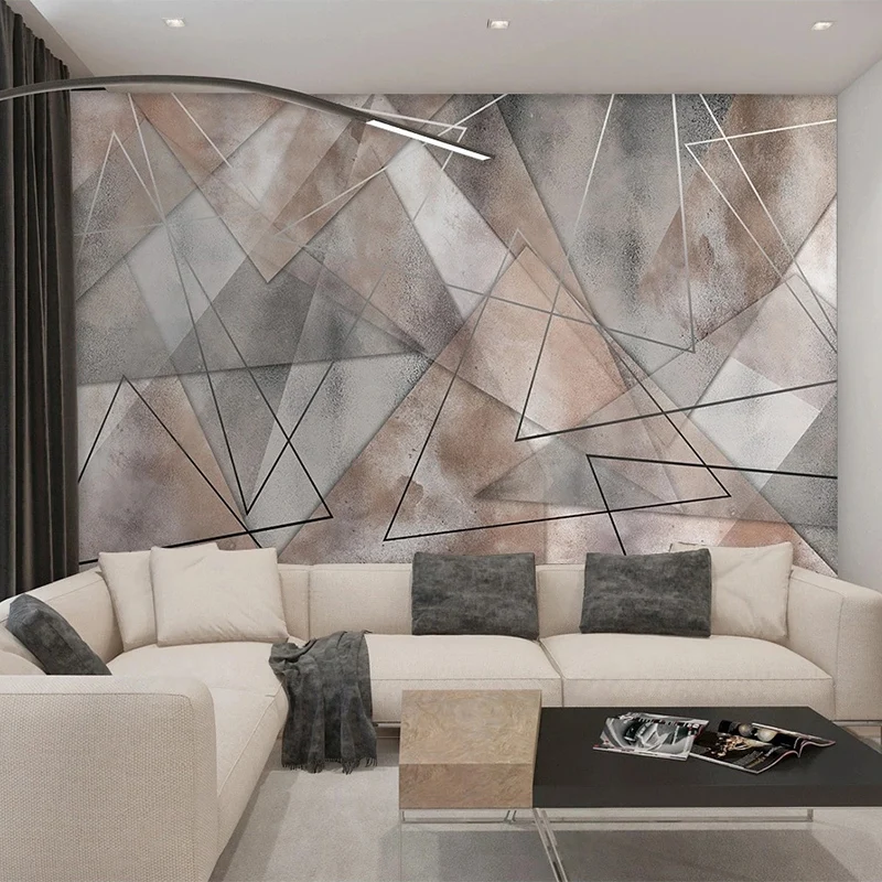 

Custom Any Size Mural Wallpaper Modern Abstract 3D Geometric Gray Lines Retro Background Wall Mural Living Room Papel De Parede