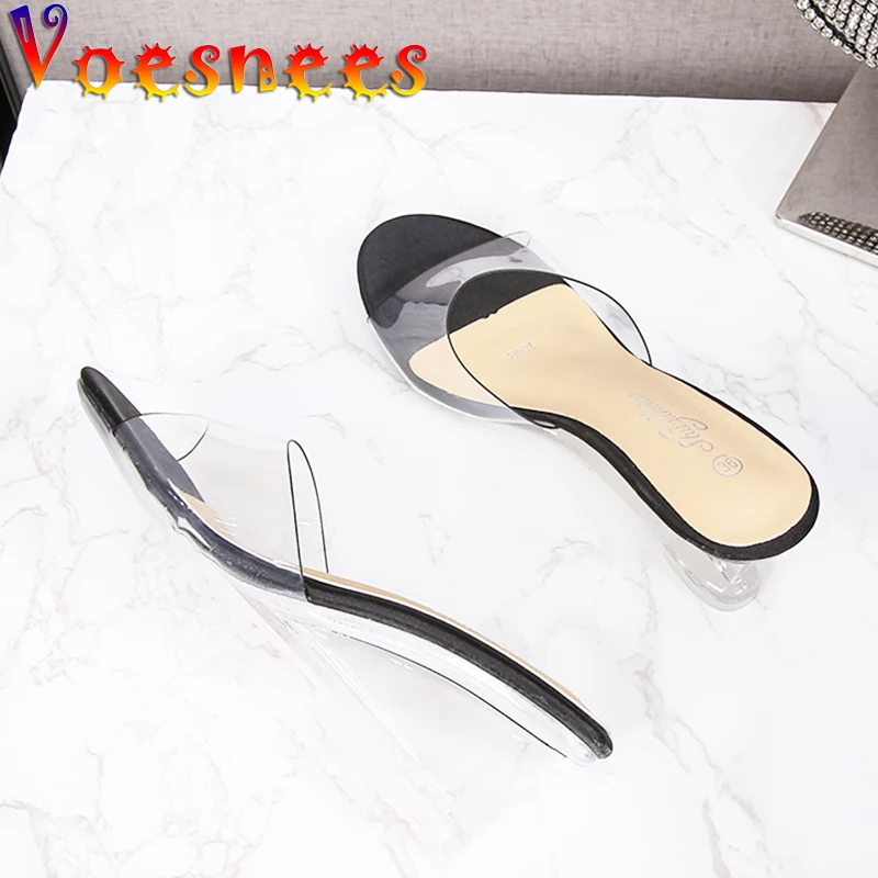 Voesnees Women Slippers 2021 Summer New PVC Sexy Transparent Wedges Sandals Comfortable 6CM Female Crystal Heel Shoes Size 34-43