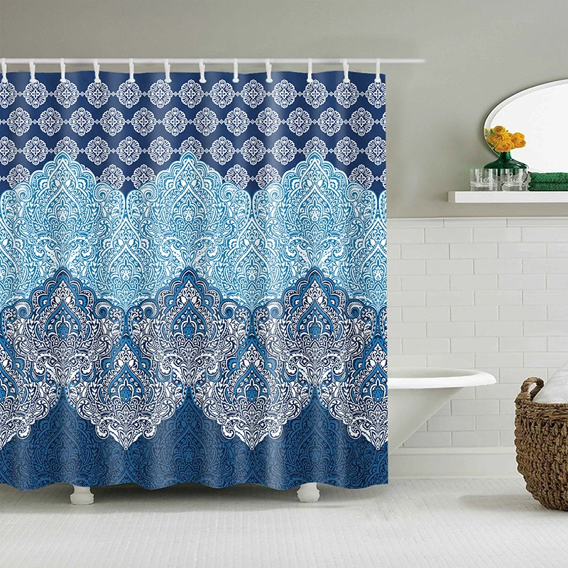 Waterproof Shower Curtain Mandala Flower Printed Bath Curtain Polyester Fabric Geometric Home Bath Decor Curtains With 12 Hooks