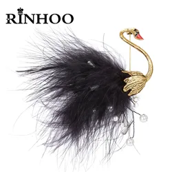 Rinhoo Crystal Imitation Pearl Animal Brooches Women Bird Elegant Pins Rhinestone Corsage Party Jewelry Vintage Feather Brooches