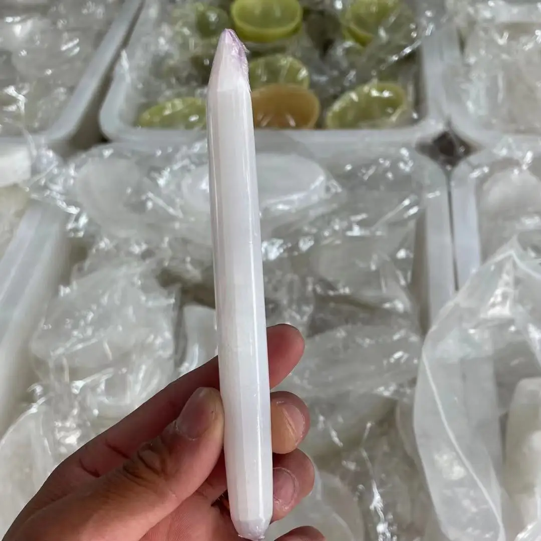 Selenite Crystal Wand Healing Massage Polished Log Stick Gypsum Cleanse