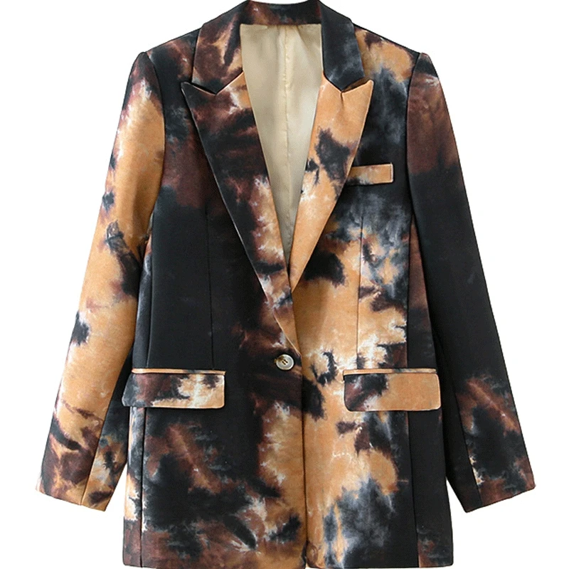 European New Women Clothing Colorful Tie-dye Printing One Button OL Temperament Female Professional Blazer Casual Jacket Suit