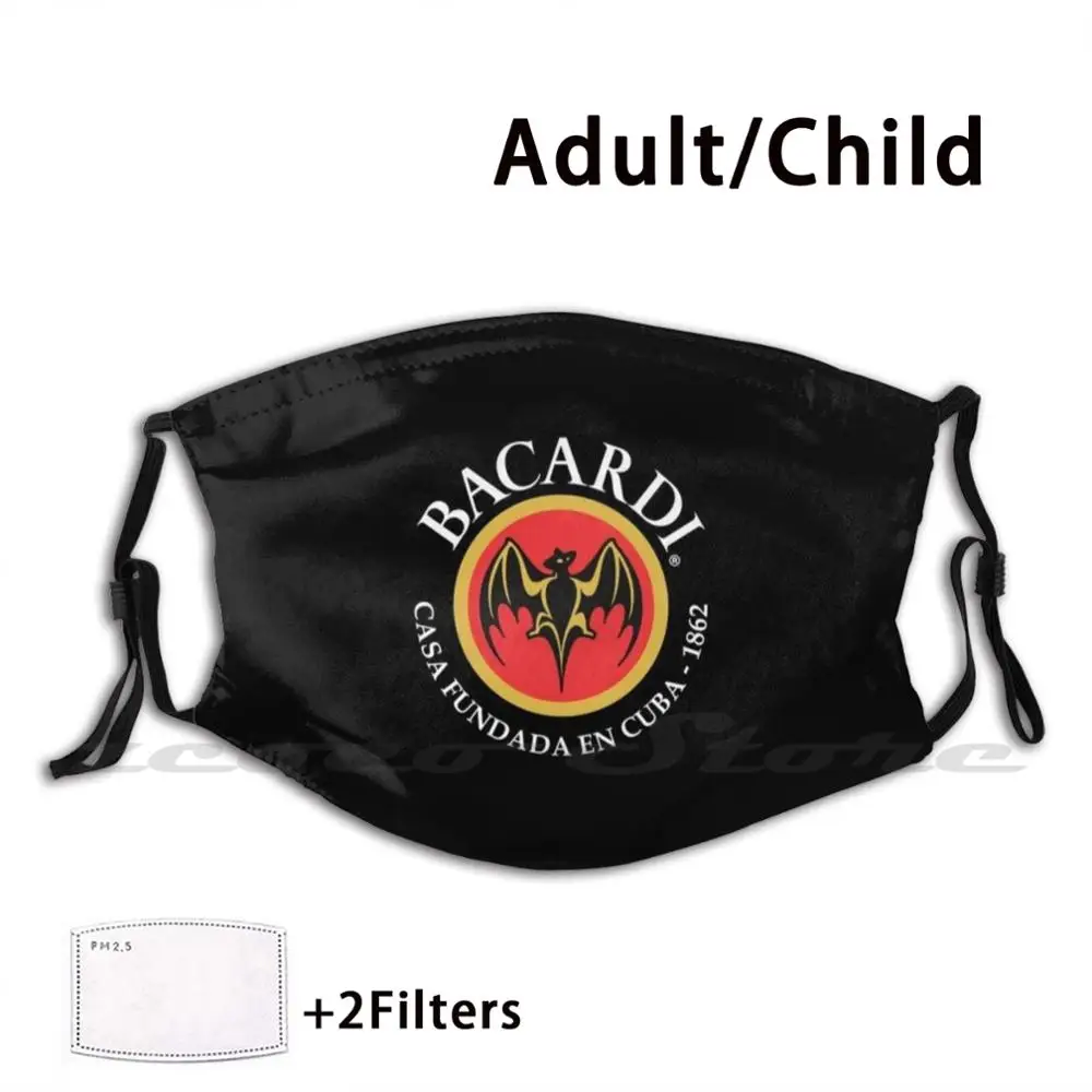 

Bat Bacardi Drink Mask Cloth Reusable Print Filter Washable Bang Energy Drink Black Extra Light Hard Cider