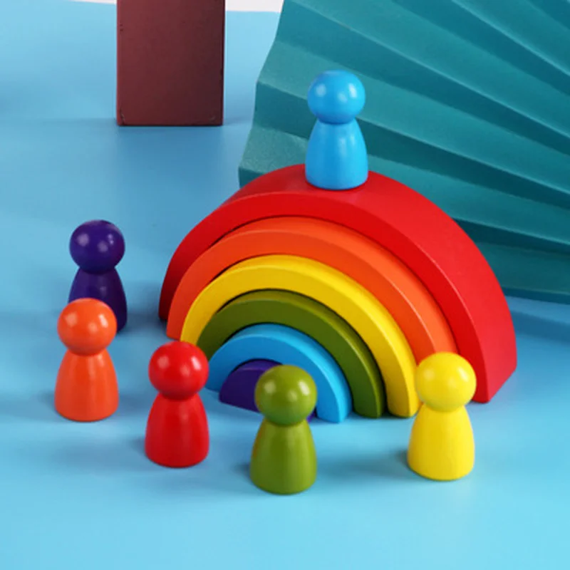 28 Style Large Rainbow Stacker Nesting Puzzle Toys Tunnel Stacking Game Montessori  Wooden Building Blocks Toy For Children