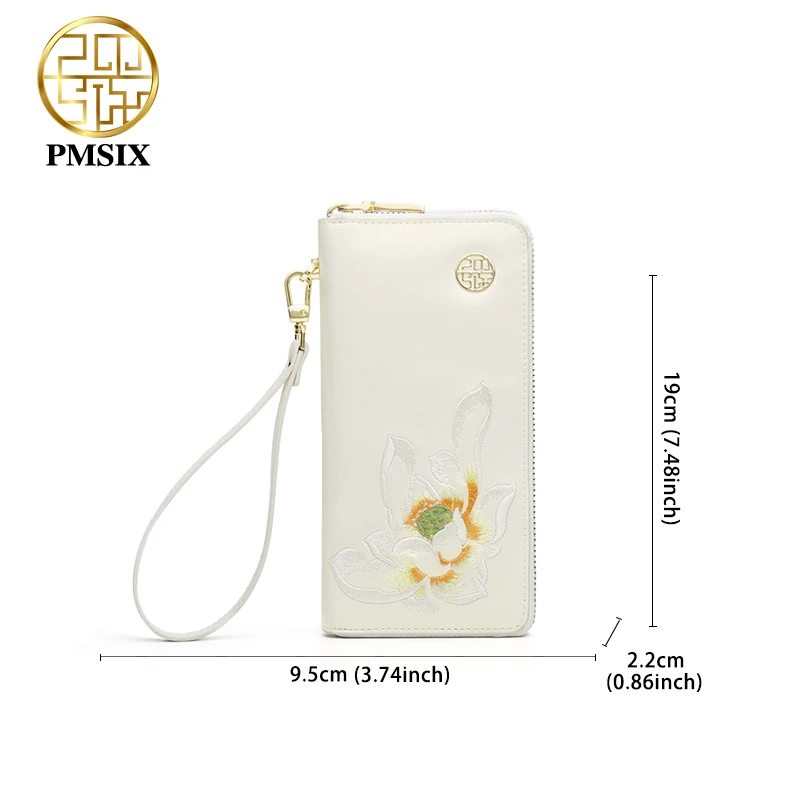 PMSIX Women\'s Leather Wallet Luxury Coin Purses Card Holder Wallets Embroidered Light Laydies Money Bags Fashion Female Purse