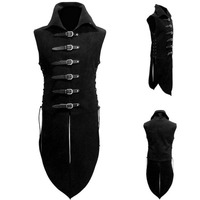 Men's Gothic Tuxedo Vest Medieval Vintage Sleeveless Steampunk Victorian Suit Male Halloween Assassin Party Cosplay Costume