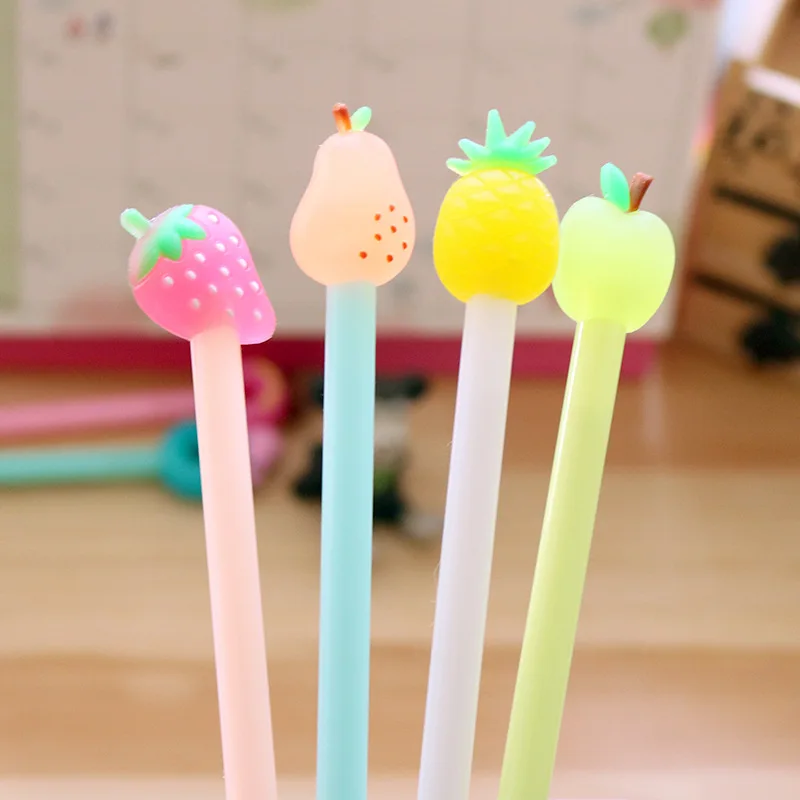 8 PCs Gel Pens New Style Strawberry Pear Fruit Cute Creative Gel Pen Black Ink Pen Signature Pen Student Stationery Wholesale