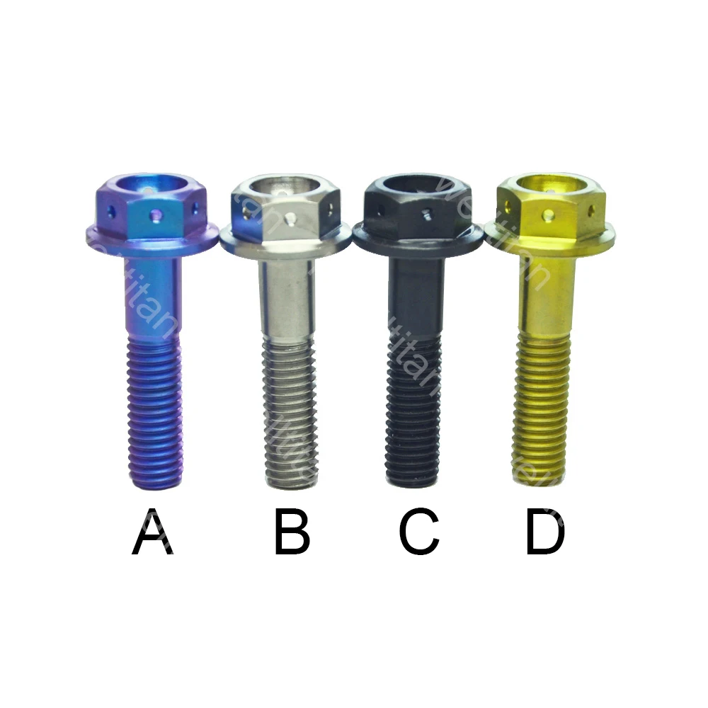 4 PCS Grade5 Titanium Hex Flange Bolts M8 X 35mm 1.25mm Pitch with Drilled Holes Ti-6AL 4 Color