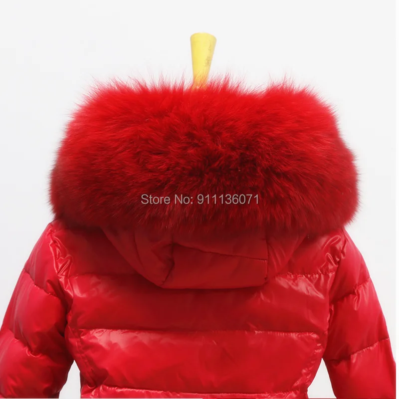 Custom Real Fox Fur Big Hood Puffer Jacket For Ladies Women Children Size White Duck Down Coat  with cuff