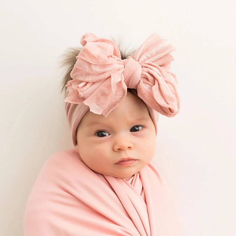 Baby Headband Big Bows For Girls Hair Accessories Jacquard Toddler Wide Headwrap Soft Newborn Hairband Elastic Kids Turban