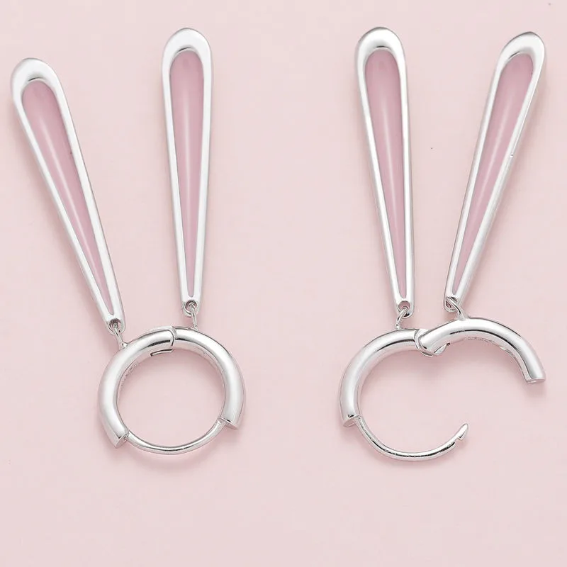 Fashion 925 Sterling Silver Pink Rabbit Ears Dangle Earrings for Women Girls Earrings Cute Earrings Party Birthday Gifts Jewelry