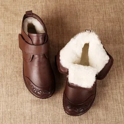 2024 New Women's Leather Ankle Furry Boots Thick Bottom Plush Shoes Women Winter Warm Fur Boot Female Fashion Footwear