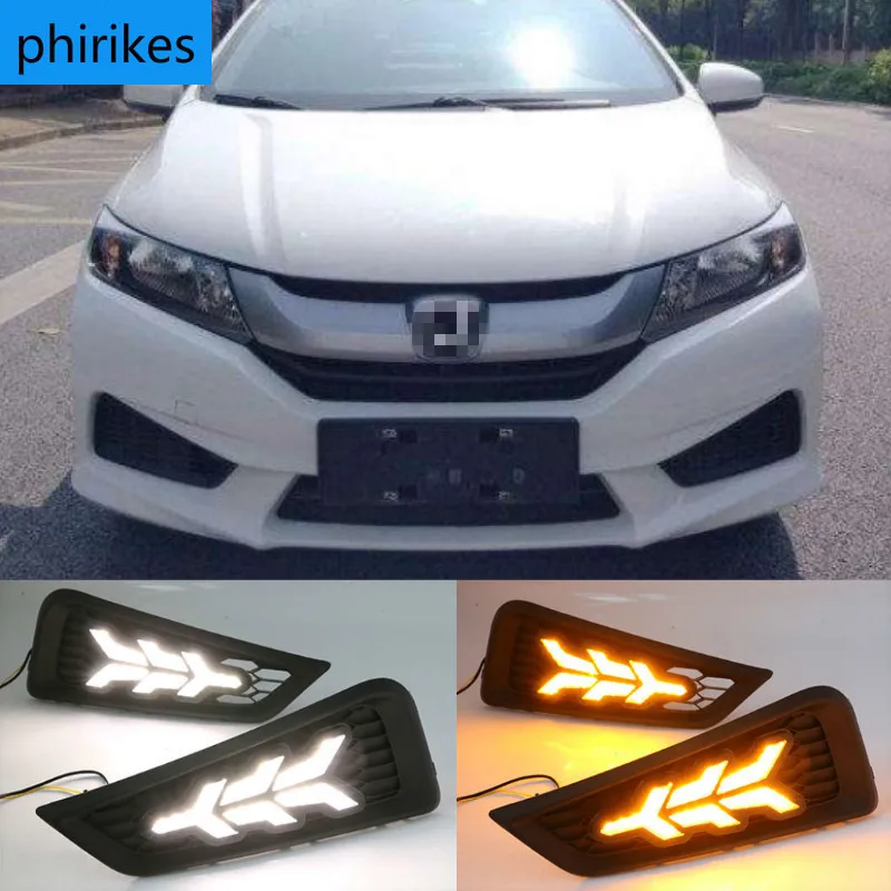 

1 Set DRL Daytime Running Lights Daylight 12V ABS Fog Lamp Cover With Turn Yellow Signal Light For Honda City 2015 2016