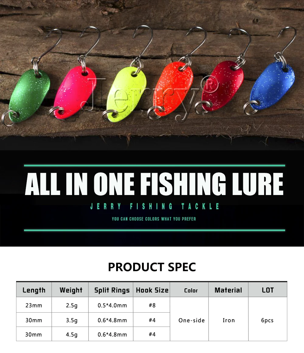 Jerry 6pcs 2g Pesca Micro Mini Trout Fishing Spoon Lures Kit Ultralight River UV Colors Metal Spinner Perch Bait Glitters