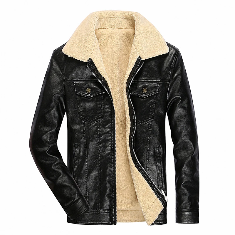 DIMUSI PU Leather Men's Jacket Winter Casual Fleece Thick Warm Leather Coats Faux Leather Slim Motorcycle Jackets Brand Clothing