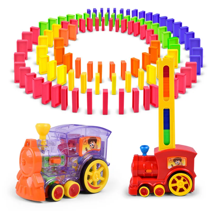 

2022 New The Domino Game Car Toy Set Automatic Placement Domino Train Car with Light Sound Educational DIY Toy Gifts