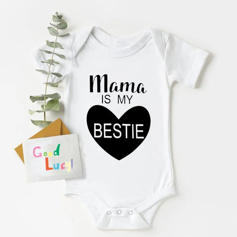 Mama Is My Bestie Print Baby Clothes Newborn Baby Bodysuit Cotton Short Sleeve 0-24 Months Baby Boys Girls Romper Clothes