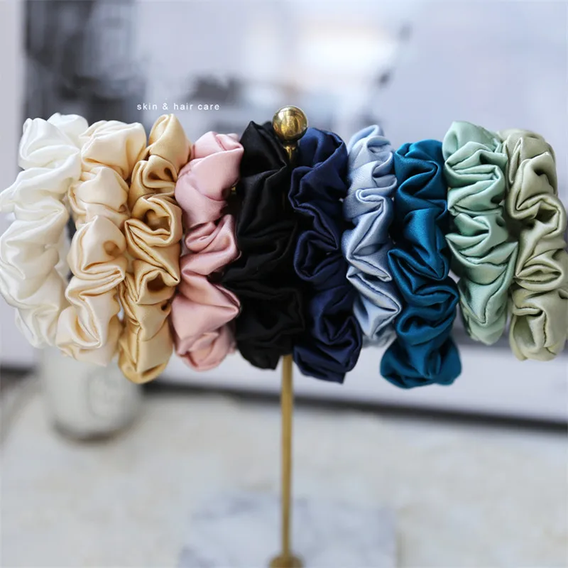 100% Real Silk Hair Skinnies Scrunchie Hair Ties Women Elastic Ponytail Holders  Luxury Hair Bands Width 2cm