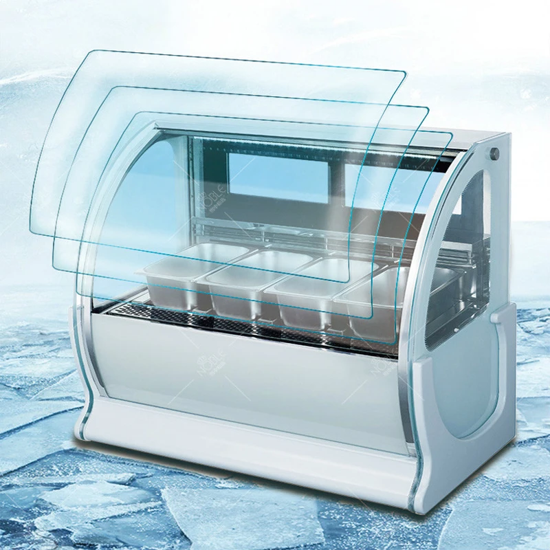 large Capacity Ice Cream Display Cabinet Commercial Ice Porridge Cabinet Hard Ice Cream Glass Door Freezer Cabinet 1020W