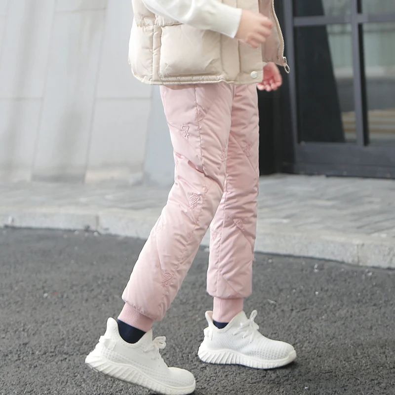 Winter High Waist Duck Down Pants for Girls High Quality Pure Color Teenage Outerwear Trousers Children Warm Leggings Clothes