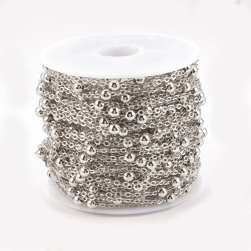 10m/roll Brass Cable Chains Satellite Chains with 3.5mm Round Bead Welded for Jewelry Making DIY Bracelet Necklace 2x1.5x0.2mm