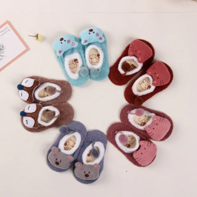 3D cartoon thickened baby doll children's floor socks non slip particles non slip baby walking socks casual warm slippers