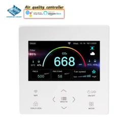 Modbus&RS485 Nather NDIR Keep Level CO2 WIFI Wireless Control for PM2.5/VOC Temperature and Humidity Sensor TUYA Color Touch