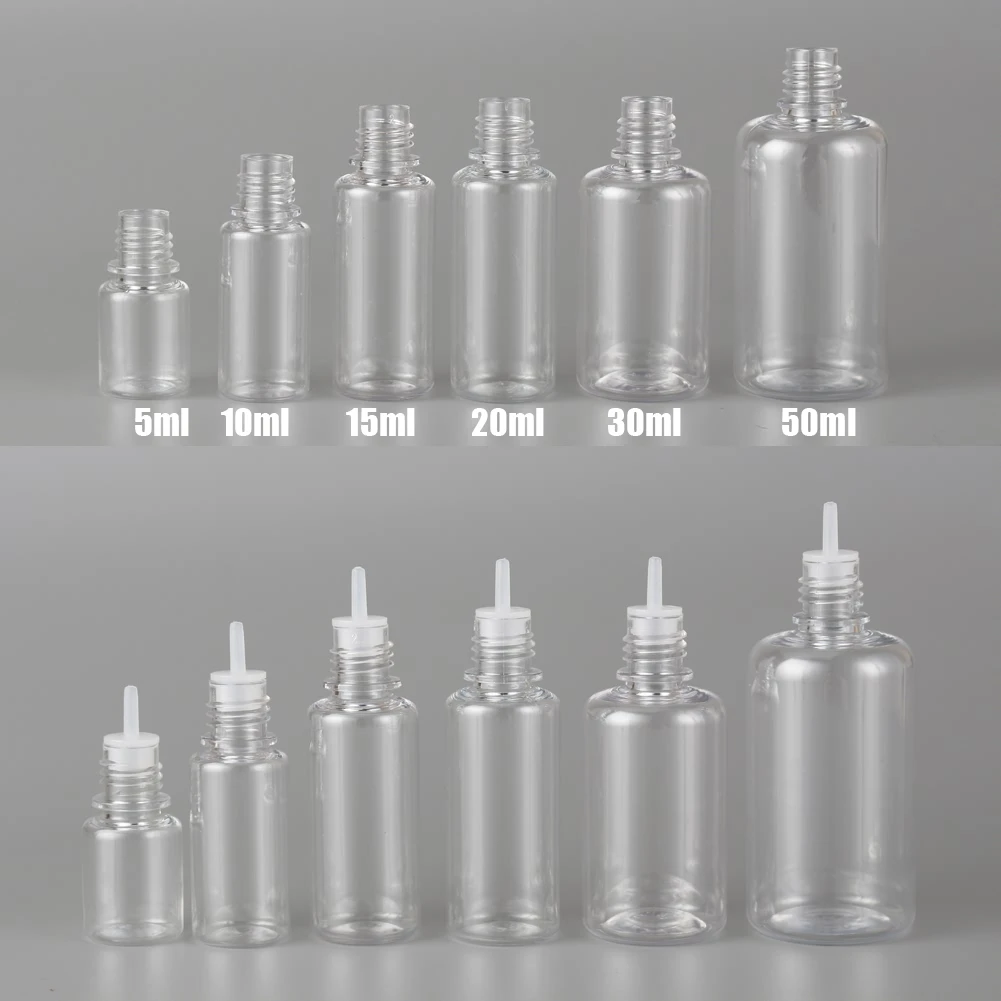 10PCS X 5ML-100ML PET Clear Dropper Bottles Empty Plastic e Juice Eye Liquid Refillable Containers with White Caps Dropper Tips