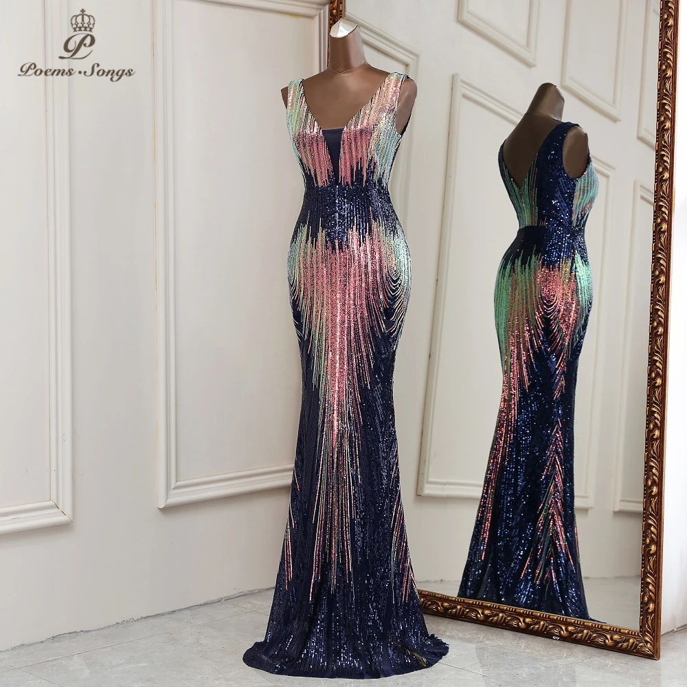 Sexy deep V neck style mermaid evening dresses cocktail dresses vestidos formales robe de soiree de mariage