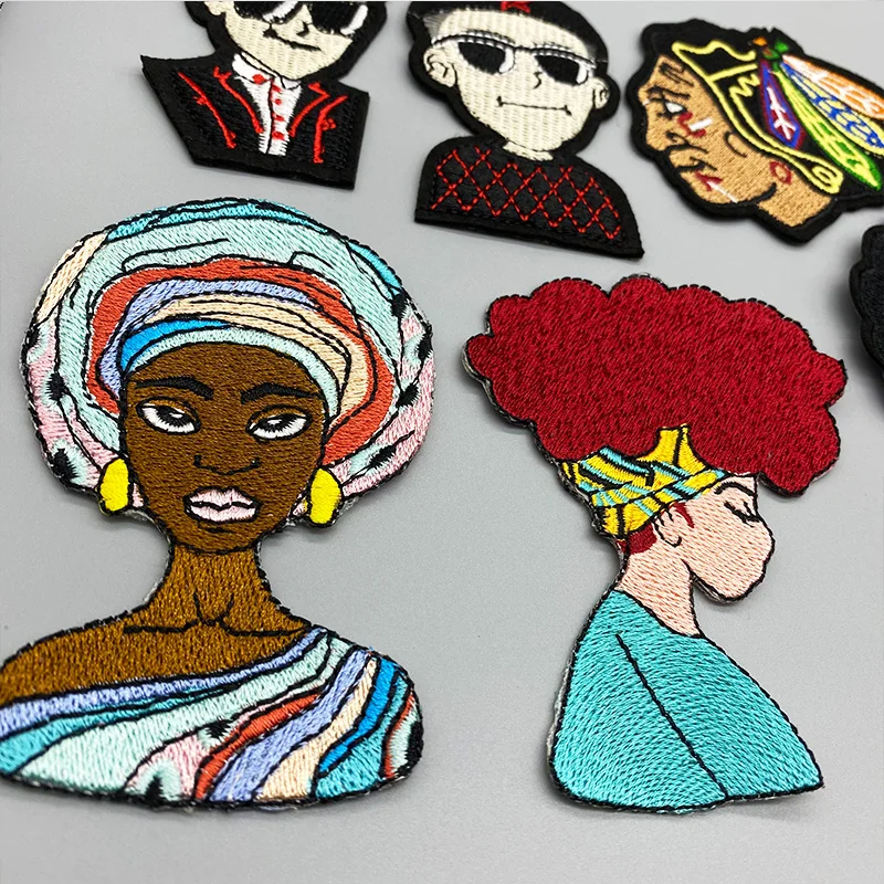 Black African Girl Patch Rapper singer Embroidered Patches For Clothing Iron on Patches Badges DIY Decoration Clothes Stickers