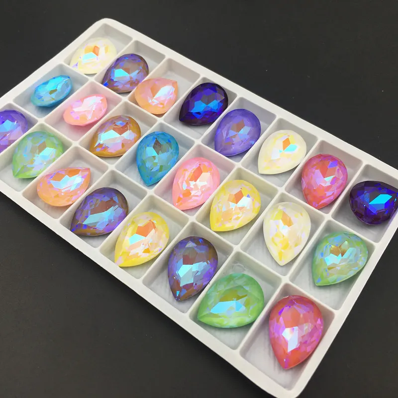 Mix Mocha Fluorescent TearDrop K9 Glass Loose Rhinestones AB Color Pointback Strass Crystal Glue on Clothes Jewelry Accessories