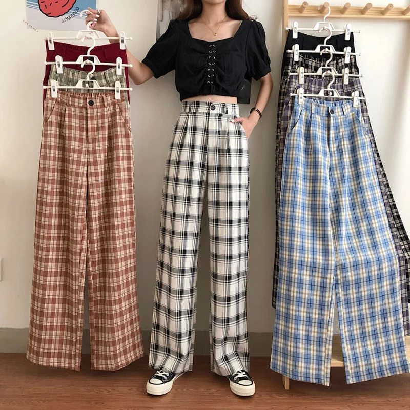 Cheap wholesale 2021 spring summer autumn new fashion casual Popular long women Pants woman female OL plaid pants Ay1441