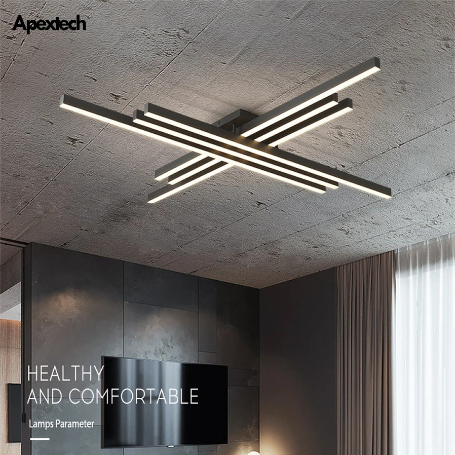 LED Bar Cross Ceiling Light Square Shaped Modern Nordic Desgin Living Room Bedroom Ceiling Lamp Indoor Deco Lighting Fixtures