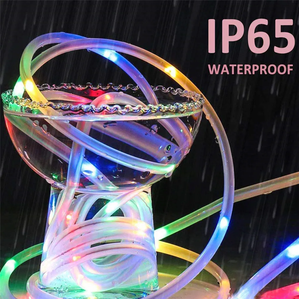 7M 12M Outdoor Solar Rope String Lights 8 Modes LED Copper Wire Fairy Light Waterproof Tube Lamp For Garden Wedding Patio Decor