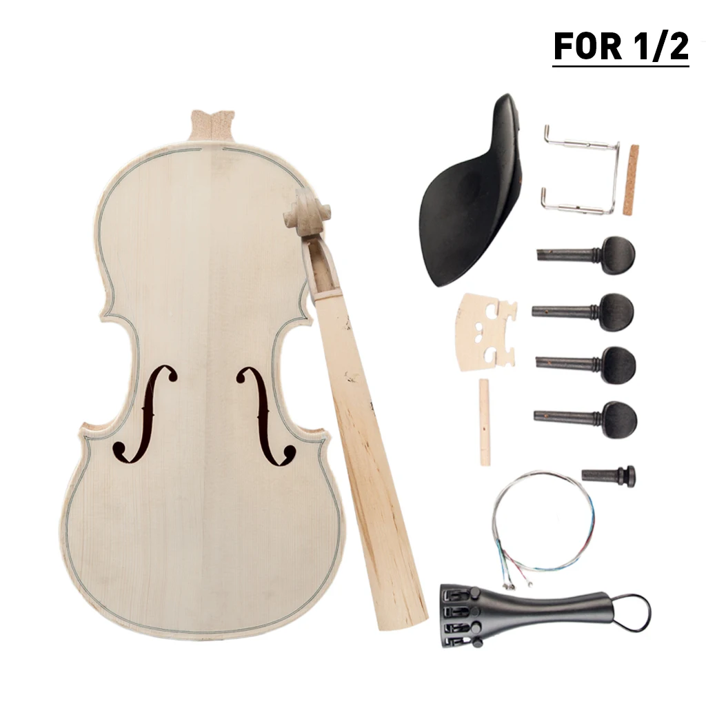 

1/2 DIY Violin Natural Solid Wood Acoustic Violin Fiddle Kit Spruce Top Maple Back Neck Fingerboard Aluminum Alloy New