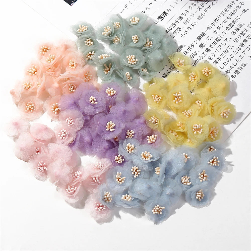 10Pcs Chiffon Gauze Flowers DIY Headwear Hat Dress Decorations Clothes Crafts Hairpin Corsage Accessories Artificial Flowers