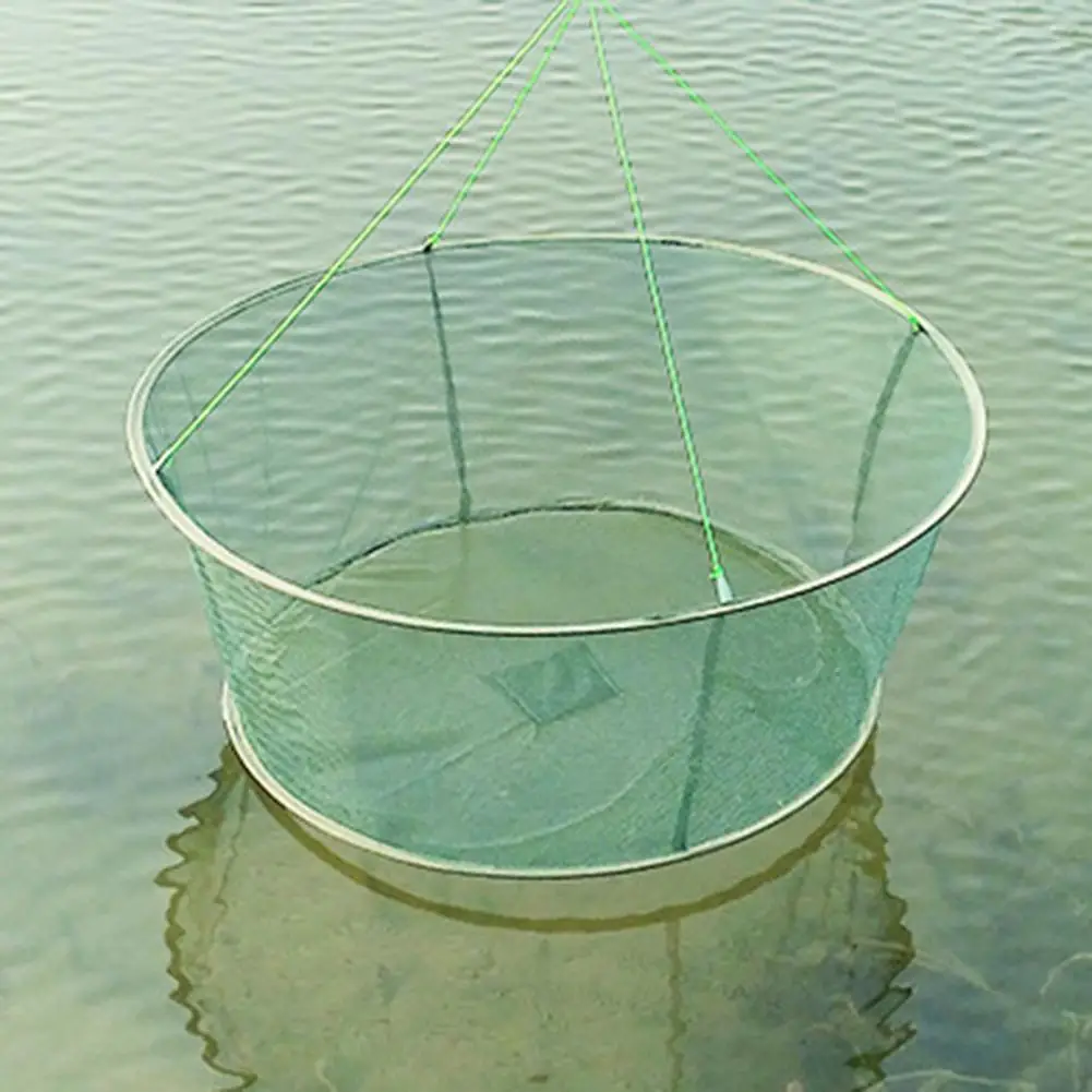 80/100CM Foldable Hanging Wire Fishing Net Steel Wire Mesh Fish Cage Bait Crab Shrimp Pier Pond Shrimp Minnow Trap Dip Mesh