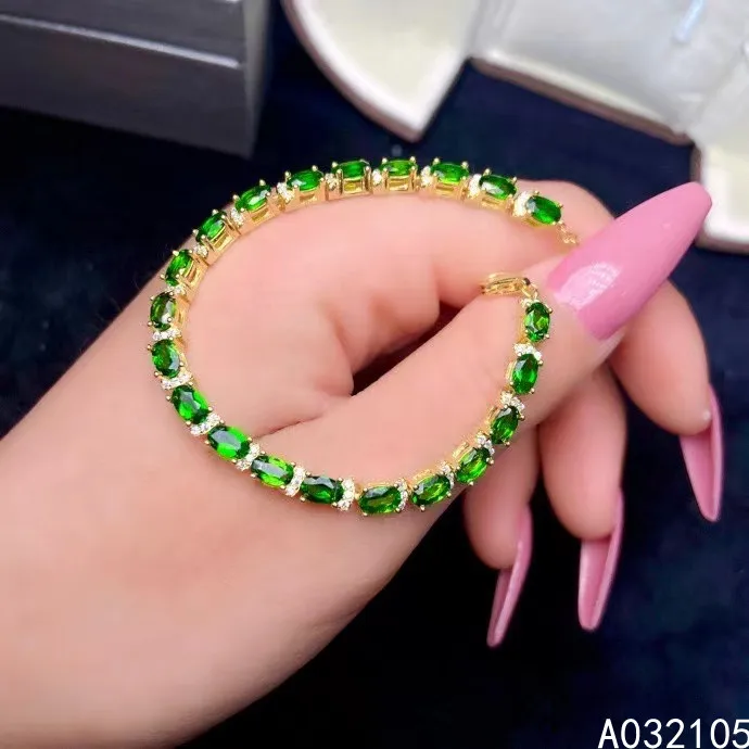 

KJJEAXCMY fine jewelry 925 sterling silver inlaid Natural diopside women noble elegant OL style gem hand bracelet support detect