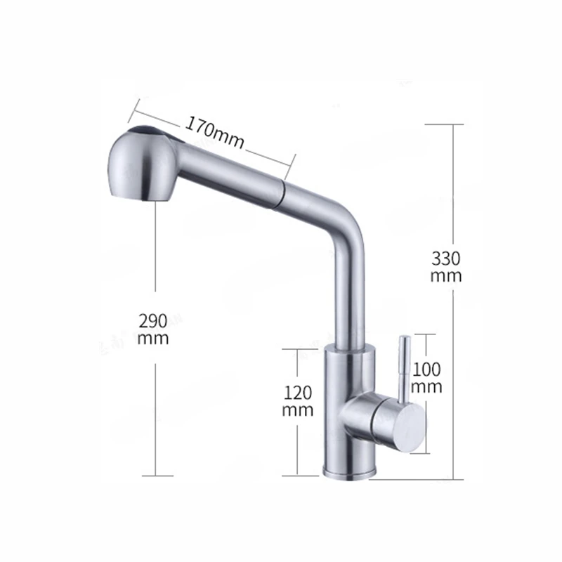 304 Brushed Stainless Steel Kitchen Sink Faucet Hot and Cold Dish Basin Tap Pull Nozzle Two-Level Water Outlet