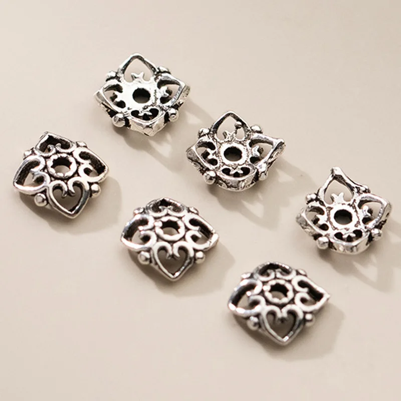 5pcs/lot 925 Sterling Silver Vintage Hollow Out Flower Bead Caps 5.8mm Entire S925 Silver Earring End Cap DIY Jewelry Accessory