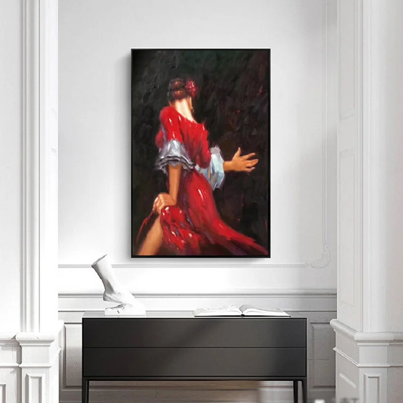 

Character hanging on the wall in the living room beautiful girl hand-painted canvas art impressionist Spanish dancer