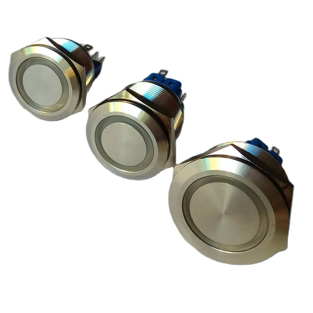 16mm 19mm 22mm 25mm 30mm 3V 12V 24V 220V Ring Led Light Momentary Push Buttons Switch DPST Metal Industrial Boat Car DIY Switch