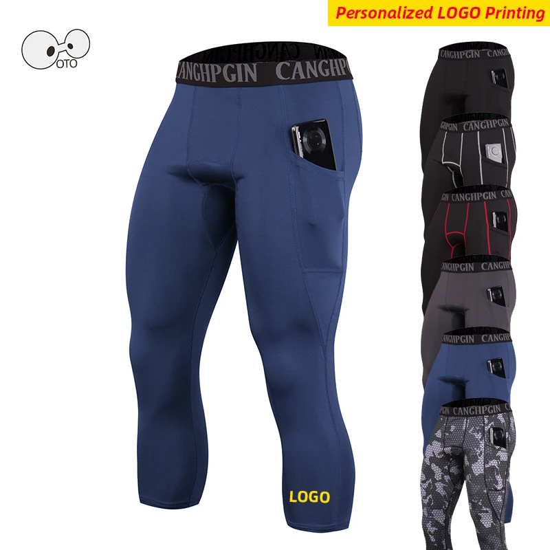 Quick Dry siłownia Capris legginsy męskie kompresyjne legginsy do biegania Jogging ćwiczenia treningowe spodnie sportowe 3/4 spersonalizowane