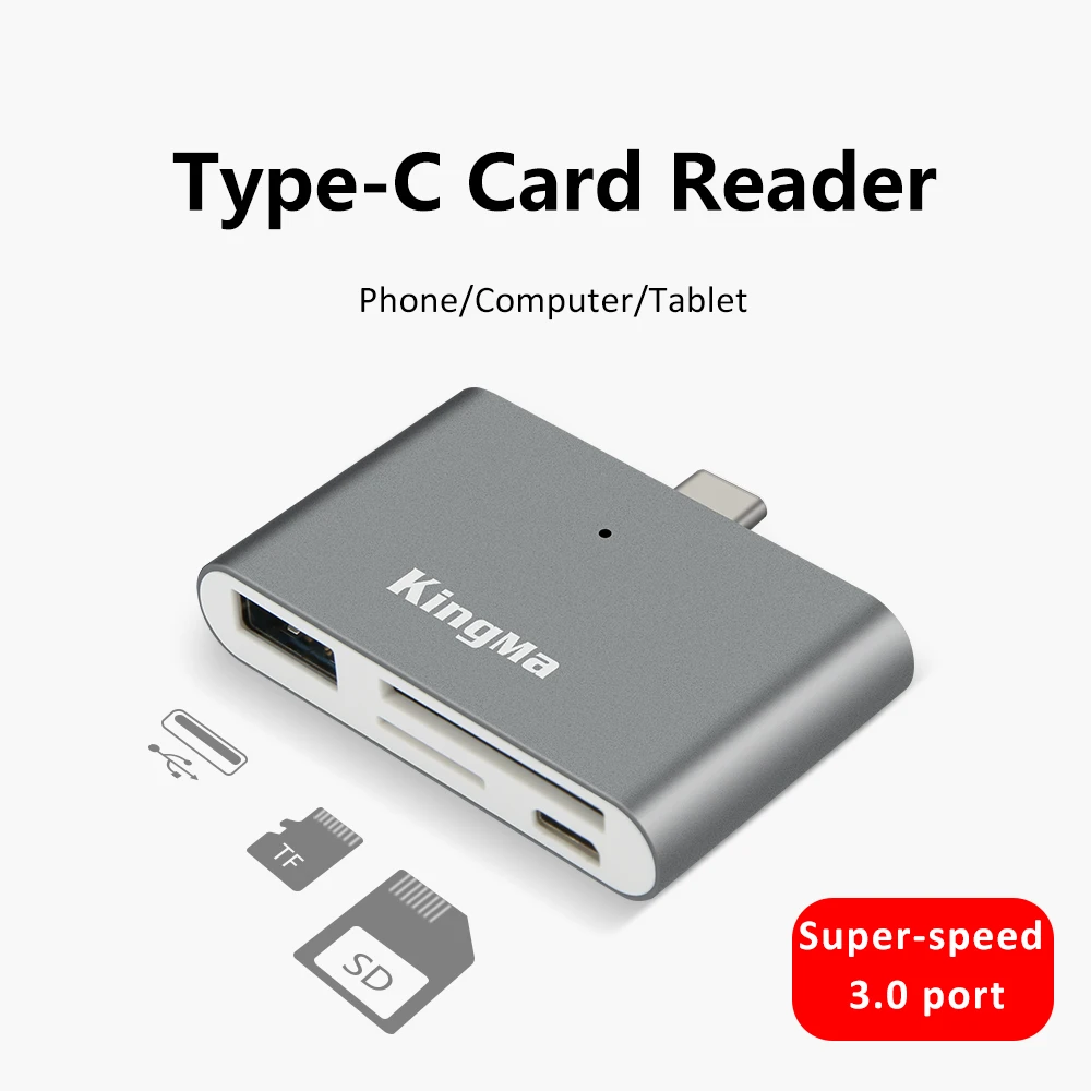 

KingMa-Multi-Function Card Reader Adapter, Type-C, SD, TF Card Reader, USB 3.0, OTG, Laptop, Computer, Mobile Phone