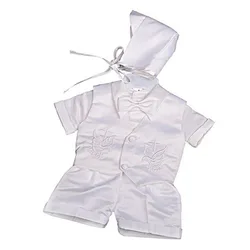 Costumes de baptême de colombe de dessin animé blanc pour bébés garçons, costume de vêtements de baptême pour bébé garçon, manches courtes, nœud, short et chapeau en verre